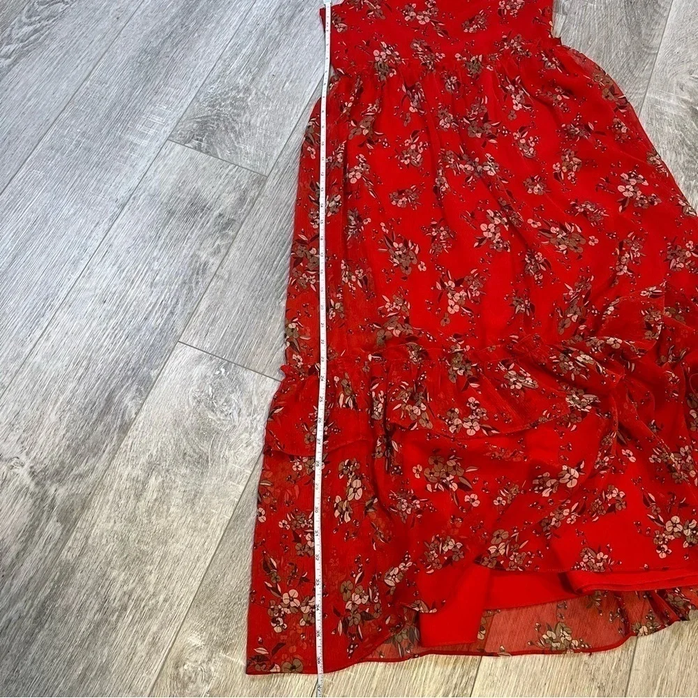 ZARA Red Floral Off The Shoulder Ruffled Tiered Chiffon Midi Dress Size XS - Picture 14 of 17